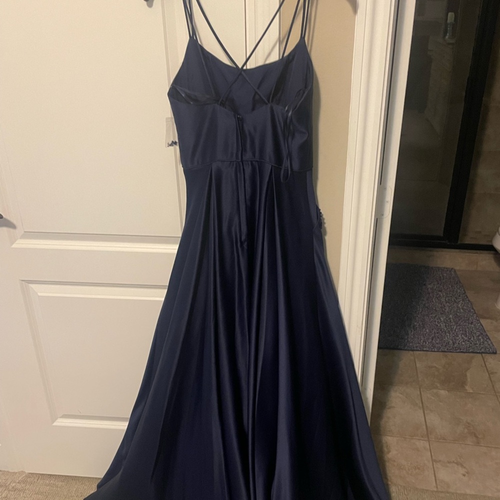 Elegant Navy Blue Spaghetti Strap Dress